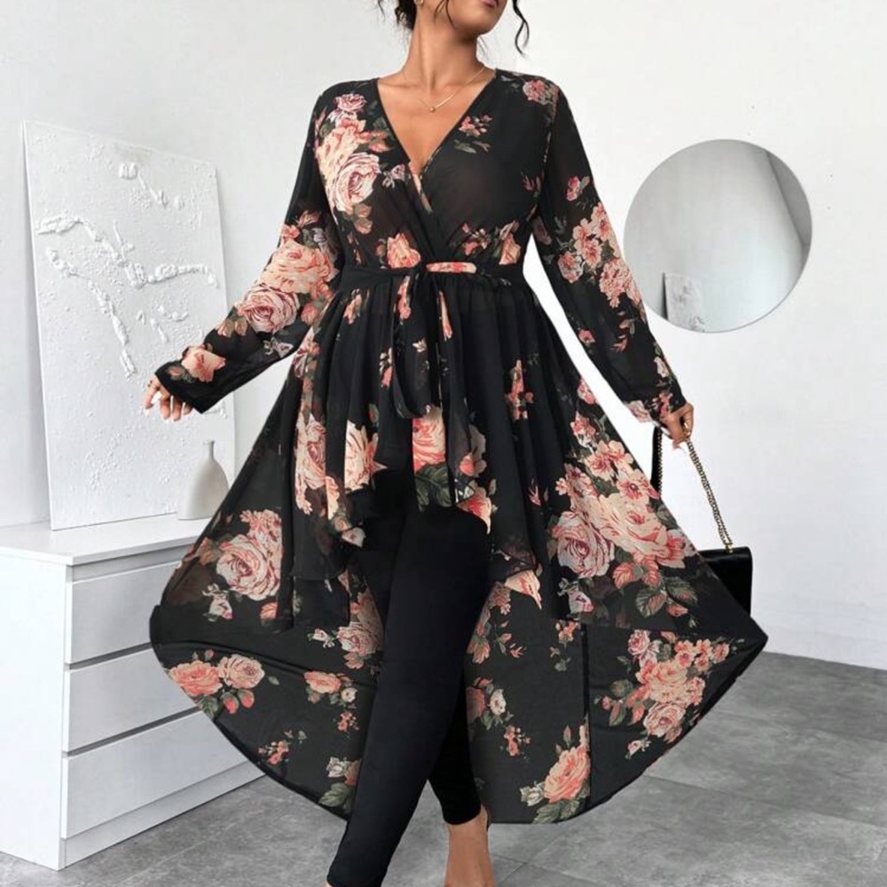 2pcs Set Elegant Black Background Large Floral Ch… - image 6